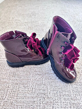 Cat & Jack - Burgundy Shimmer Combat Boots - size 12 Kids